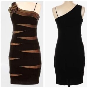 Valerie Bertinelli Black and Gold Bodycon Dress